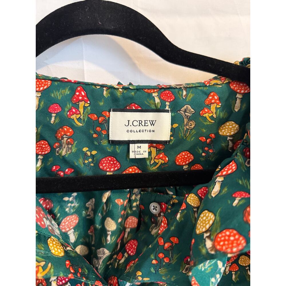 J. Crew Collection silk twill ruffle collar top mushroom floral size M - Picture 6 of 6